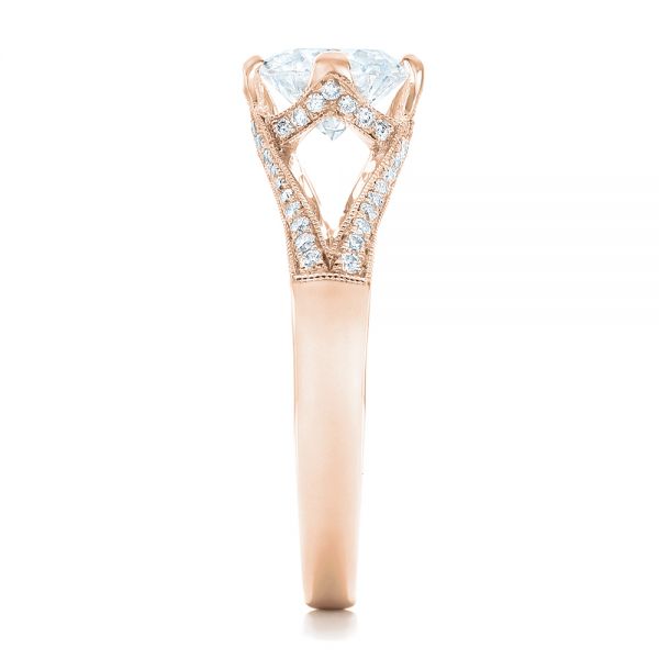 18k Rose Gold 18k Rose Gold Custom Diamond Engagement Ring - Side View -  102405