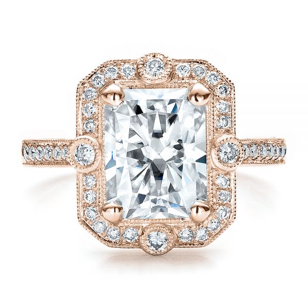 18k Rose Gold 18k Rose Gold Custom Diamond Engagement Ring - Top View -  100091