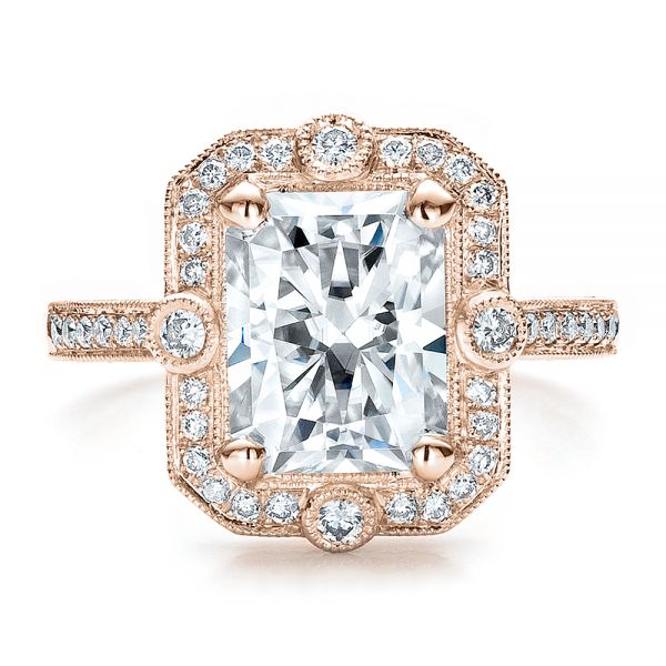 18k Rose Gold 18k Rose Gold Custom Diamond Engagement Ring - Top View - 100091