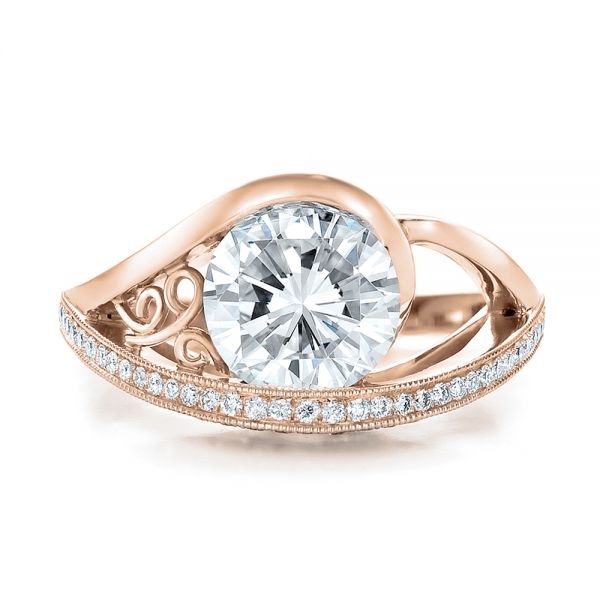 14k Rose Gold 14k Rose Gold Custom Diamond Engagement Ring - Top View - 100551