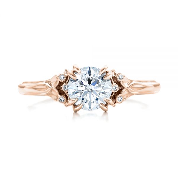 18k Rose Gold 18k Rose Gold Custom Diamond Engagement Ring - Top View -  102024