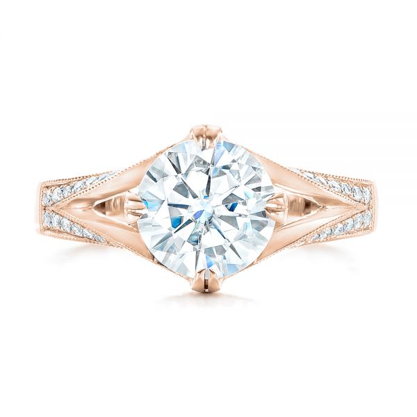 18k Rose Gold 18k Rose Gold Custom Diamond Engagement Ring - Top View -  102601