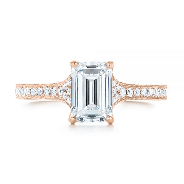 18k Rose Gold 18k Rose Gold Custom Diamond Engagement Ring - Top View - 102904