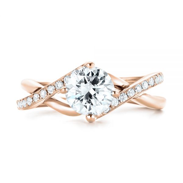 18k Rose Gold 18k Rose Gold Custom Diamond Engagement Ring - Top View - 102969