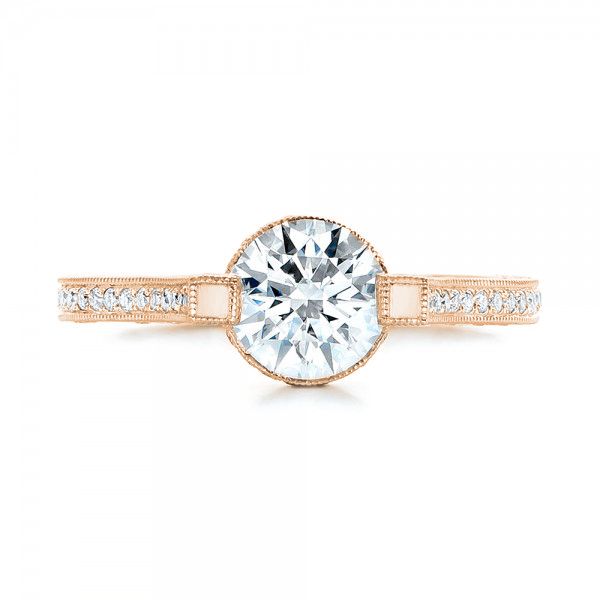 18k Rose Gold 18k Rose Gold Custom Diamond Engagement Ring - Top View -  103053