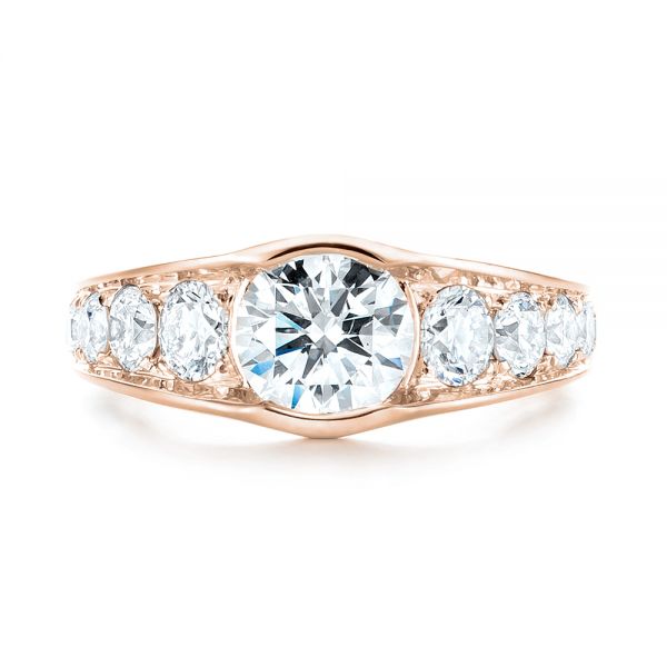 18k Rose Gold 18k Rose Gold Custom Diamond Engagement Ring - Top View - 103165