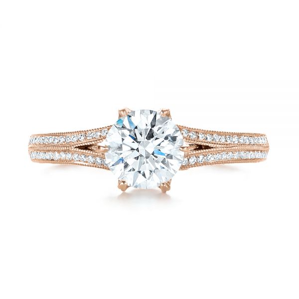 18k Rose Gold 18k Rose Gold Custom Diamond Engagement Ring - Top View -  103428
