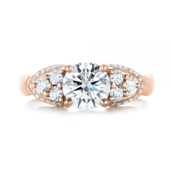 18k Rose Gold 18k Rose Gold Custom Diamond Engagement Ring - Top View -  103519