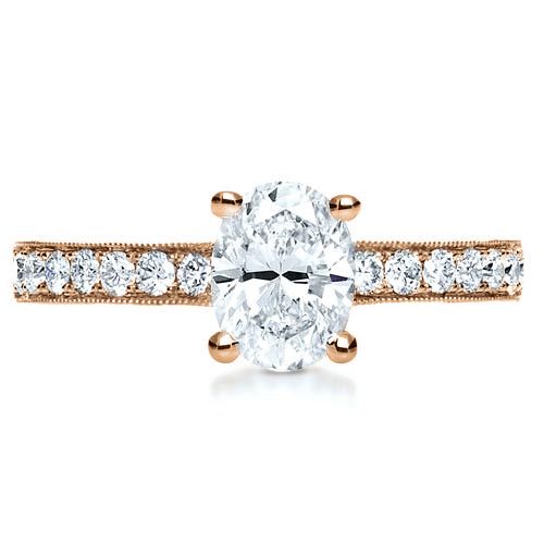 18k Rose Gold 18k Rose Gold Custom Diamond Engagement Ring - Top View -  1107