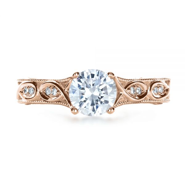 18k Rose Gold 18k Rose Gold Custom Diamond Engagement Ring - Top View -  1296