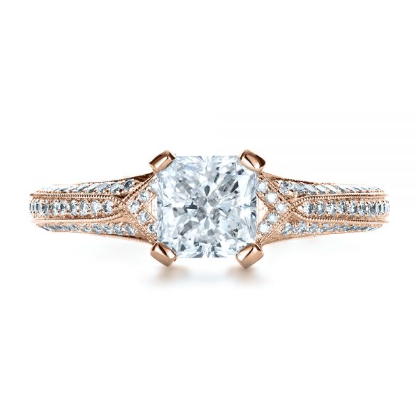 18k Rose Gold 18k Rose Gold Custom Diamond Engagement Ring - Top View -  1410