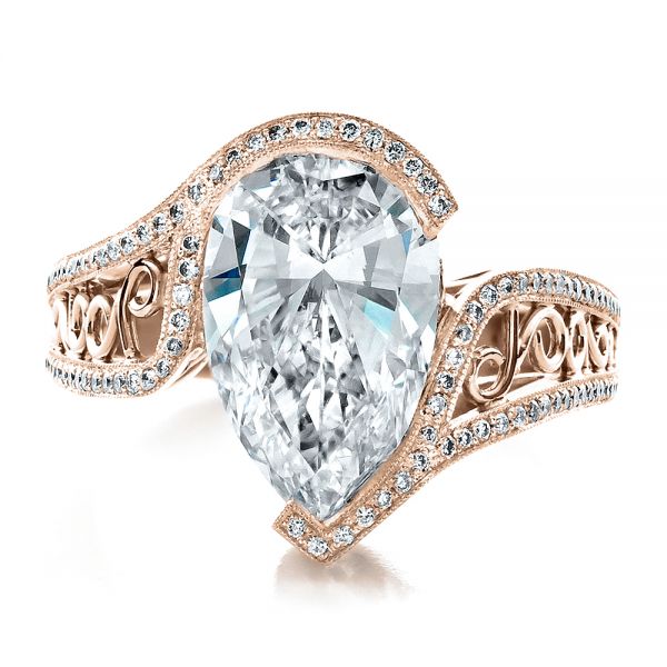 18k Rose Gold 18k Rose Gold Custom Diamond Engagement Ring - Top View - 1442