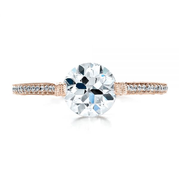 18k Rose Gold 18k Rose Gold Custom Diamond Engagement Ring - Top View - 1443