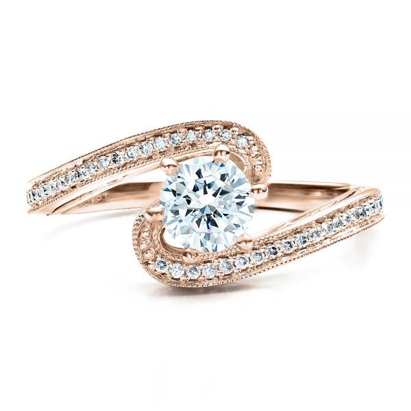 18k Rose Gold 18k Rose Gold Custom Diamond Engagement Ring - Top View -  1449