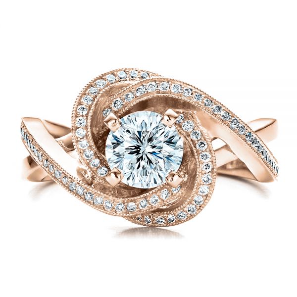 18k Rose Gold 18k Rose Gold Custom Diamond Engagement Ring - Top View -  1476