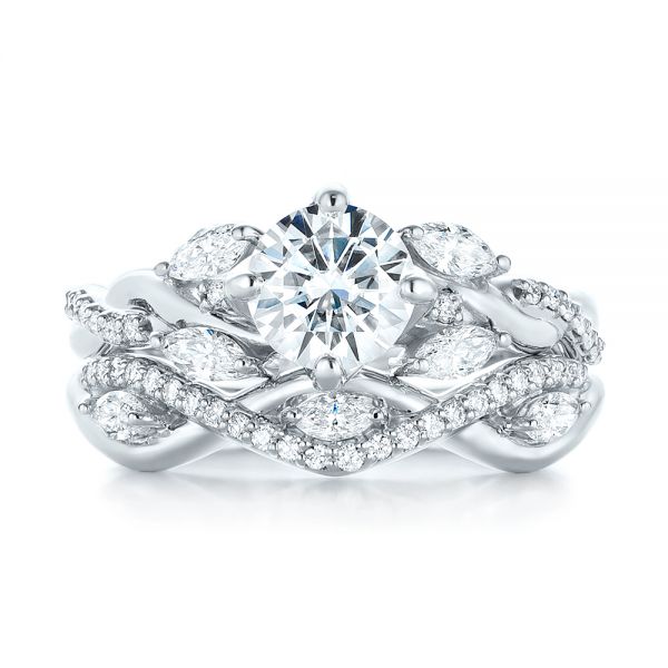 14k White Gold Custom Diamond Engagement Ring - Three-Quarter View -  103418