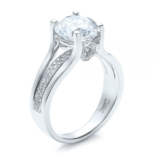 18k White Gold 18k White Gold Custom Diamond Engagement Ring - Three-Quarter View -  100035