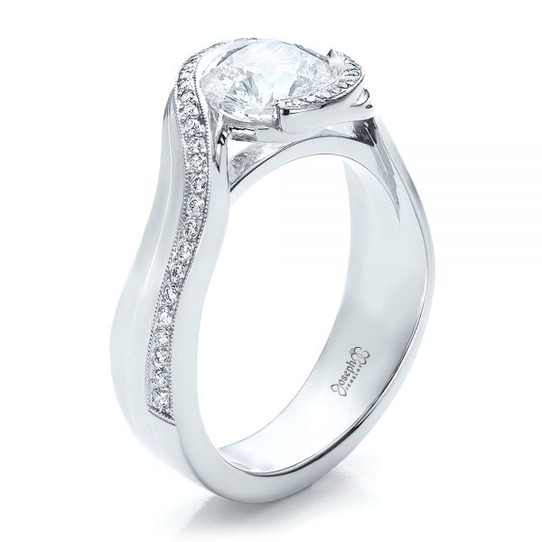 14k White Gold 14k White Gold Custom Diamond Engagement Ring - Three-Quarter View -  100069