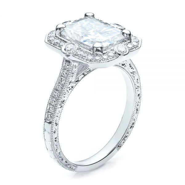 18k White Gold 18k White Gold Custom Diamond Engagement Ring - Three-Quarter View -  100091