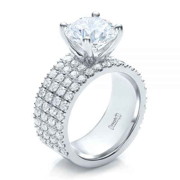 Platinum Custom Diamond Engagement Ring - Three-Quarter View - 100102