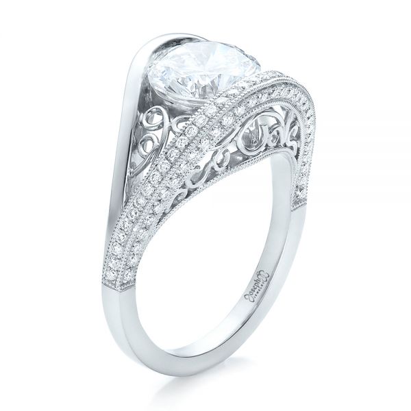 18k White Gold 18k White Gold Custom Diamond Engagement Ring - Three-Quarter View -  100551