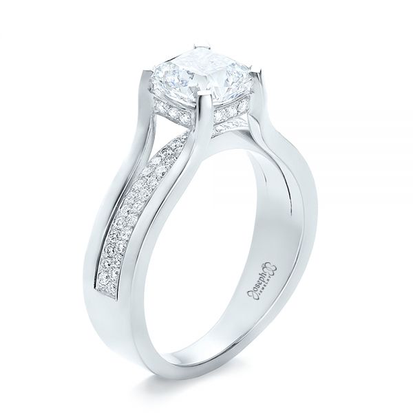 14k White Gold 14k White Gold Custom Diamond Engagement Ring - Three-Quarter View -  100610