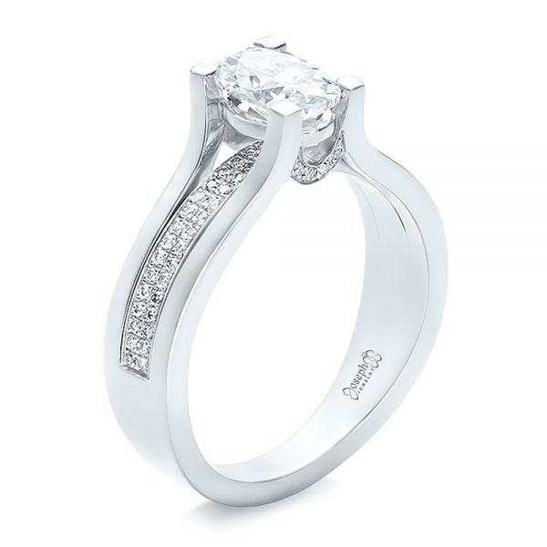 18k White Gold 18k White Gold Custom Diamond Engagement Ring - Three-Quarter View -  100627
