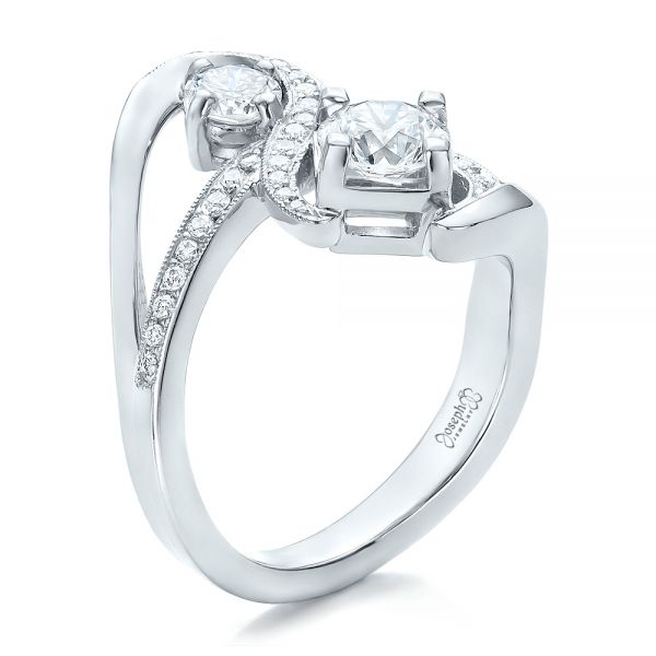 14k White Gold 14k White Gold Custom Diamond Engagement Ring - Three-Quarter View -  100782