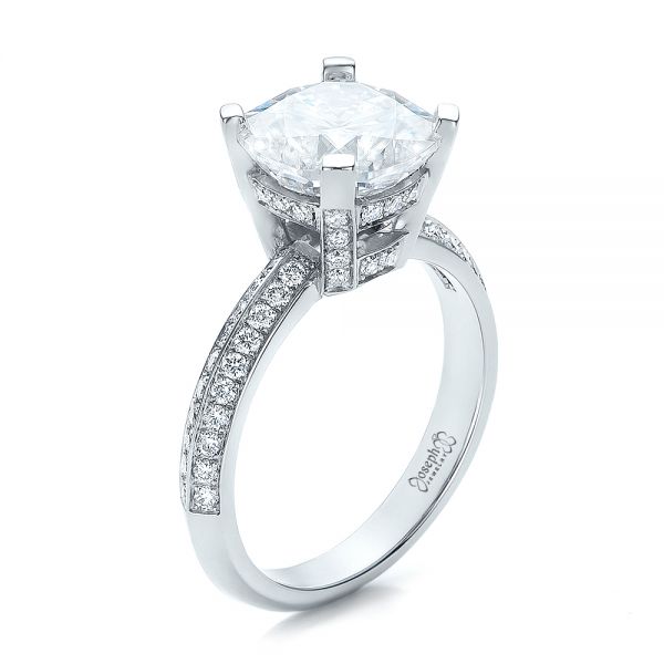 18k White Gold 18k White Gold Custom Diamond Engagement Ring - Three-Quarter View -  100839