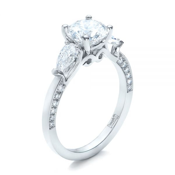 18k White Gold 18k White Gold Custom Diamond Engagement Ring - Three-Quarter View -  101230