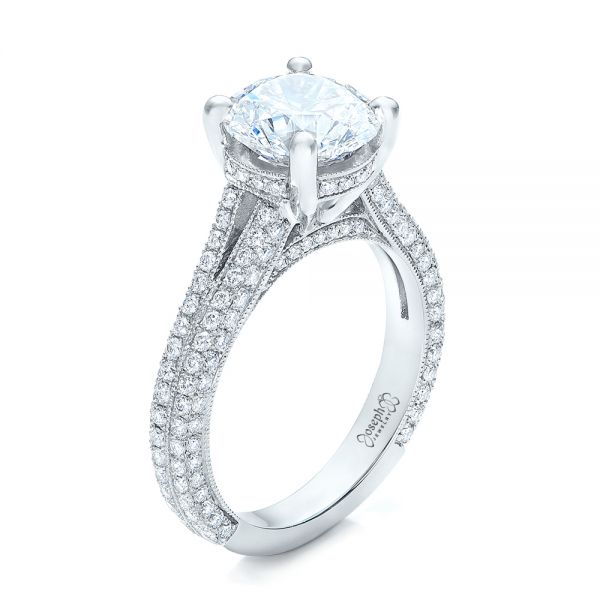 18k White Gold 18k White Gold Custom Diamond Engagement Ring - Three-Quarter View -  101994