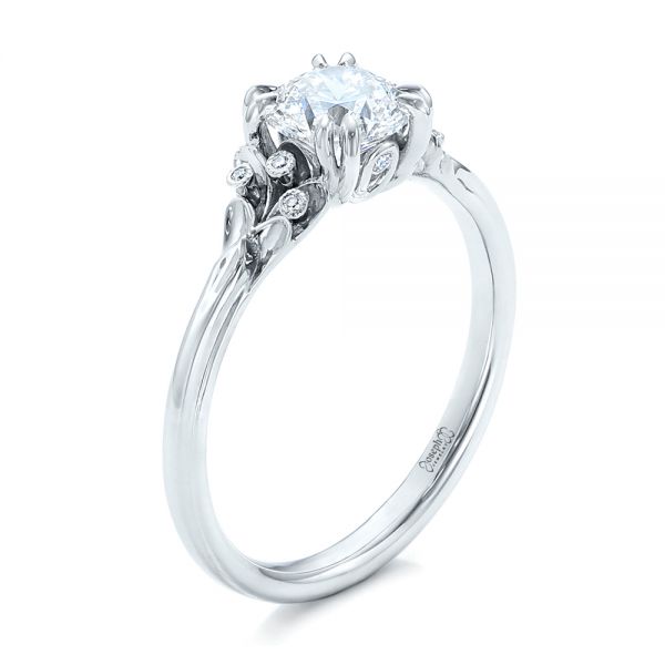 14k White Gold Custom Diamond Engagement Ring - Three-Quarter View - 102024