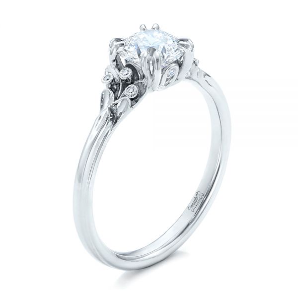 14k White Gold Custom Diamond Engagement Ring - Three-Quarter View -  102024