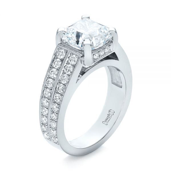 18k White Gold 18k White Gold Custom Diamond Engagement Ring - Three-Quarter View -  102042