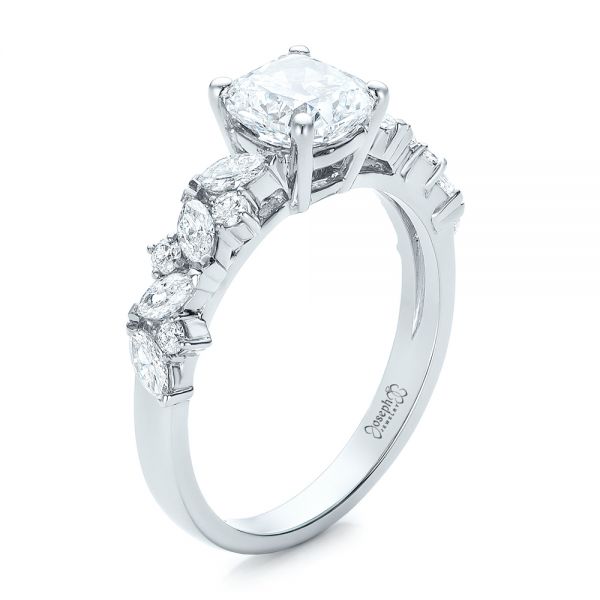 18k White Gold 18k White Gold Custom Diamond Engagement Ring - Three-Quarter View -  102092