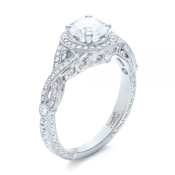 14k White Gold 14k White Gold Custom Diamond Engagement Ring - Three-Quarter View -  102138