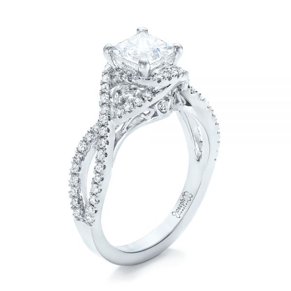 18k White Gold 18k White Gold Custom Diamond Engagement Ring - Three-Quarter View -  102148