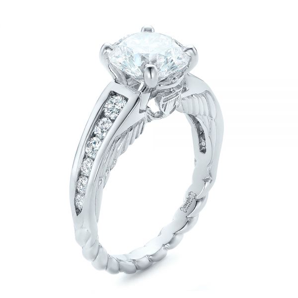 18k White Gold 18k White Gold Custom Diamond Engagement Ring - Three-Quarter View -  102218