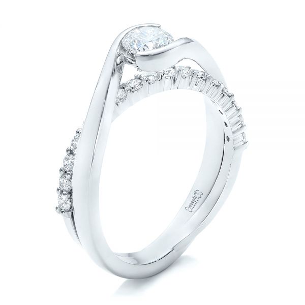 14k White Gold Custom Diamond Engagement Ring - Three-Quarter View -  102277