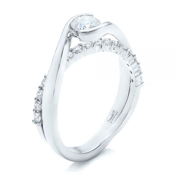 18k White Gold 18k White Gold Custom Diamond Engagement Ring - Three-Quarter View -  102277