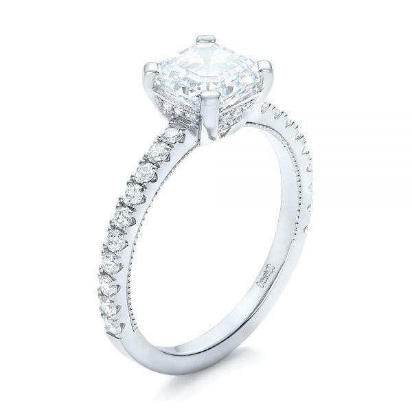 18k White Gold 18k White Gold Custom Diamond Engagement Ring - Three-Quarter View -  102289