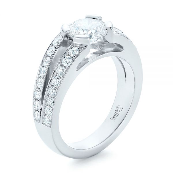 14k White Gold 14k White Gold Custom Diamond Engagement Ring - Three-Quarter View -  102307