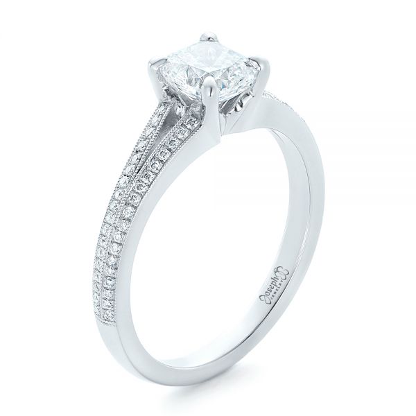  Platinum Custom Diamond Engagement Ring - Three-Quarter View -  102325