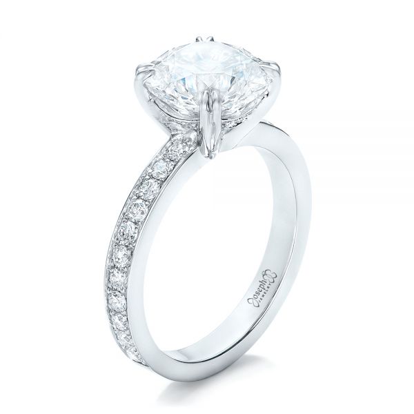 18k White Gold 18k White Gold Custom Diamond Engagement Ring - Three-Quarter View -  102339