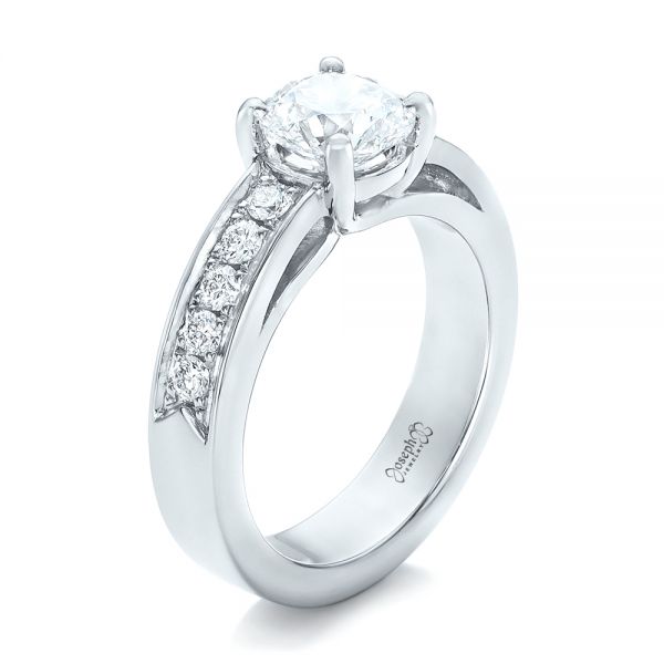 14k White Gold 14k White Gold Custom Diamond Engagement Ring - Three-Quarter View -  102345