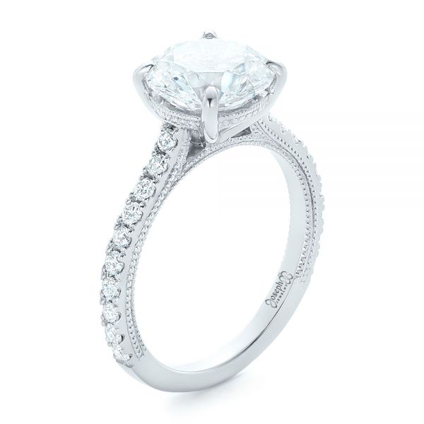 14k White Gold 14k White Gold Custom Diamond Engagement Ring - Three-Quarter View -  102402