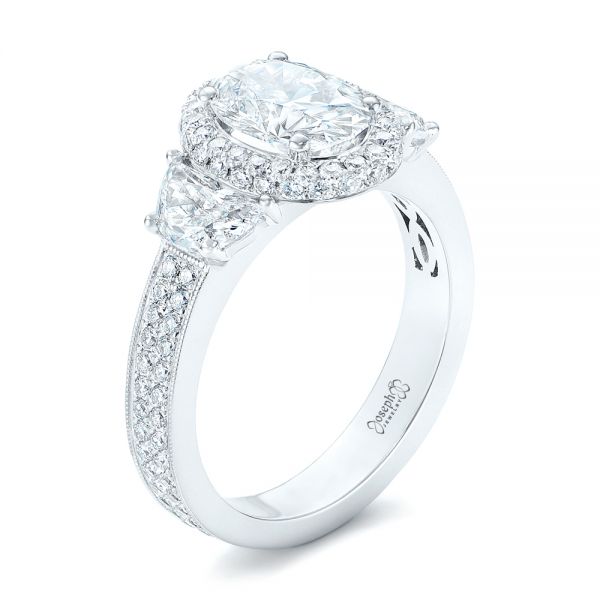 18k White Gold Custom Diamond Engagement Ring - Three-Quarter View -  102415