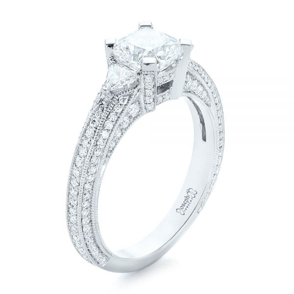 18k White Gold 18k White Gold Custom Diamond Engagement Ring - Three-Quarter View -  102457