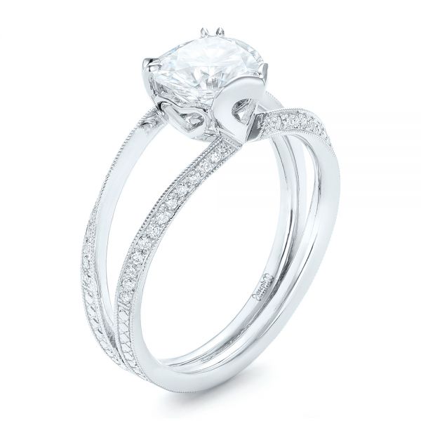 18k White Gold 18k White Gold Custom Diamond Engagement Ring - Three-Quarter View -  102463