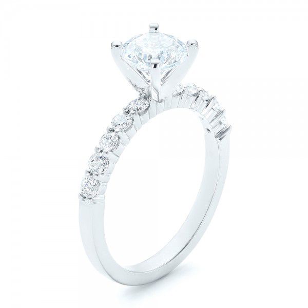 14k White Gold Custom Diamond Engagement Ring - Three-Quarter View -  102582